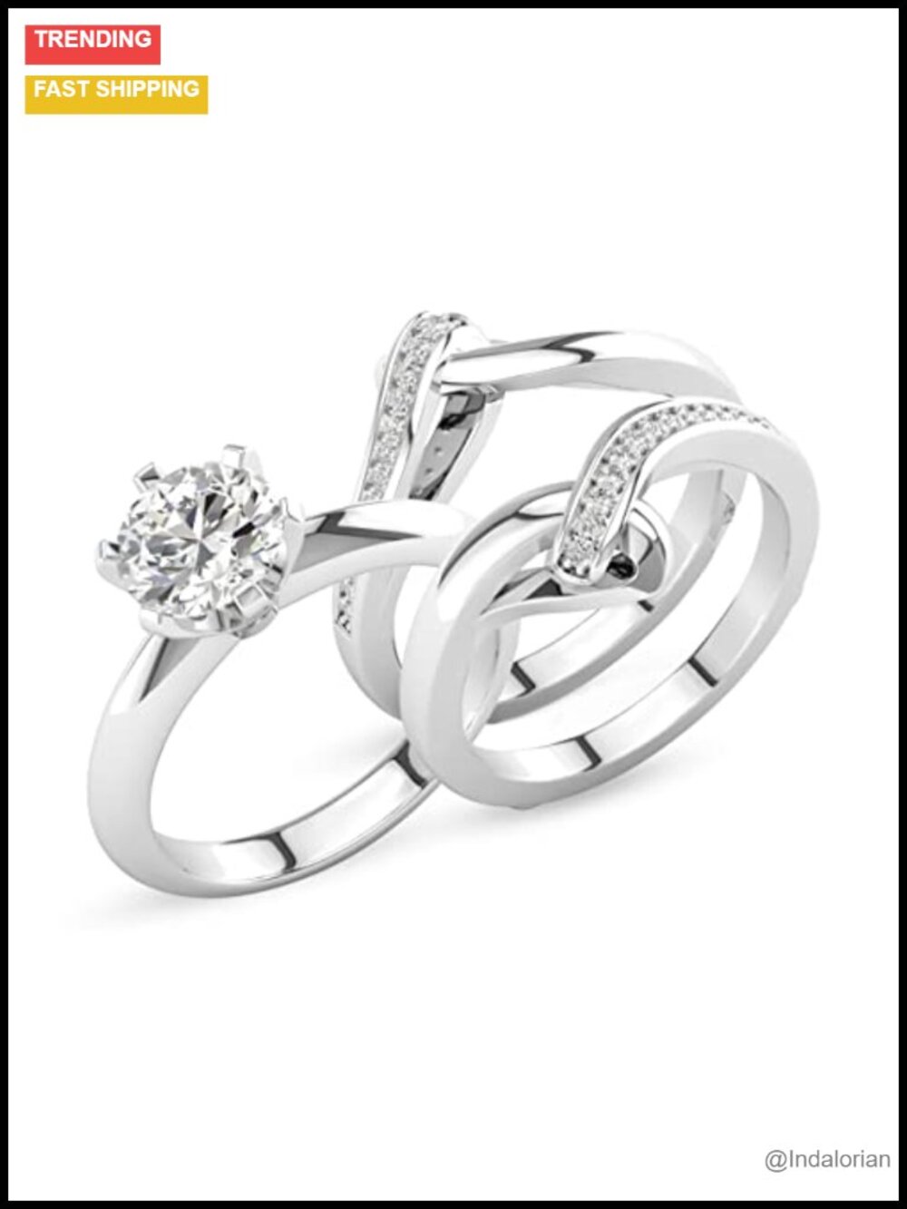 1 Carat Moissanite Bridal Ring Set Platinum Plated Silver 3 Piece Wedding Rings